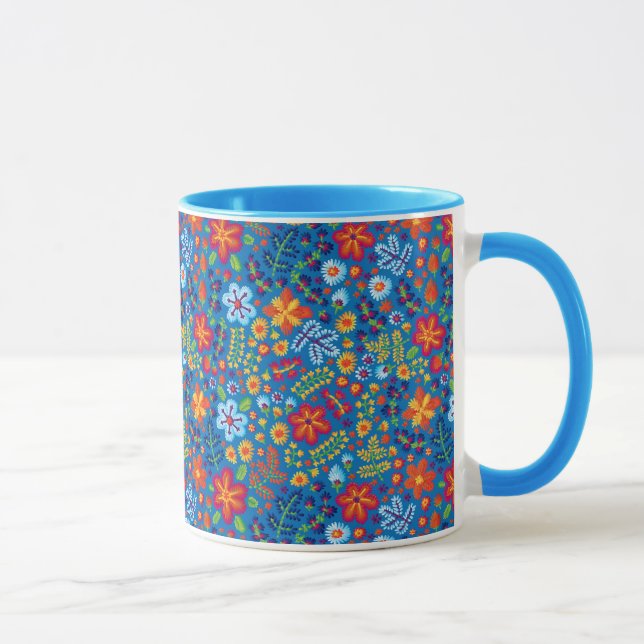 Caneca Teste padrão floral do bordado (Direita)
