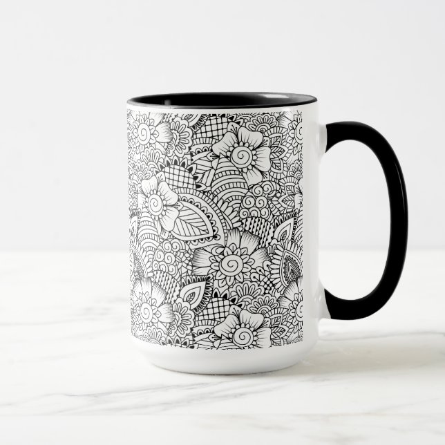Caneca Teste padrão floral do Doodle (Direita)