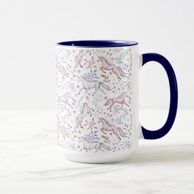 Caneca Teste padrão floral do unicórnio da aguarela (Direita)