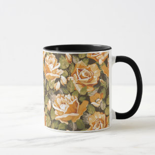 Caneca Teste padrão floral do vintage de rosas amarelos