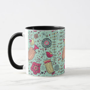 Caneca Teste padrão floral dos desenhos animados com