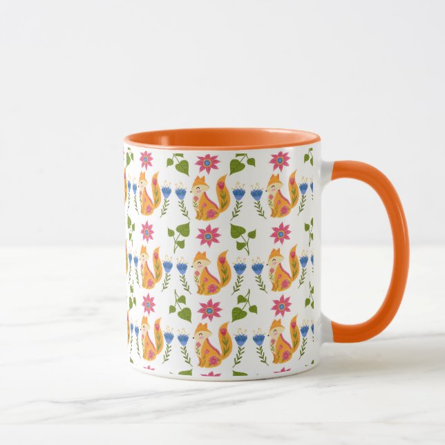 Caneca Teste padrão floral Foxy Pastel bonito (Direita)