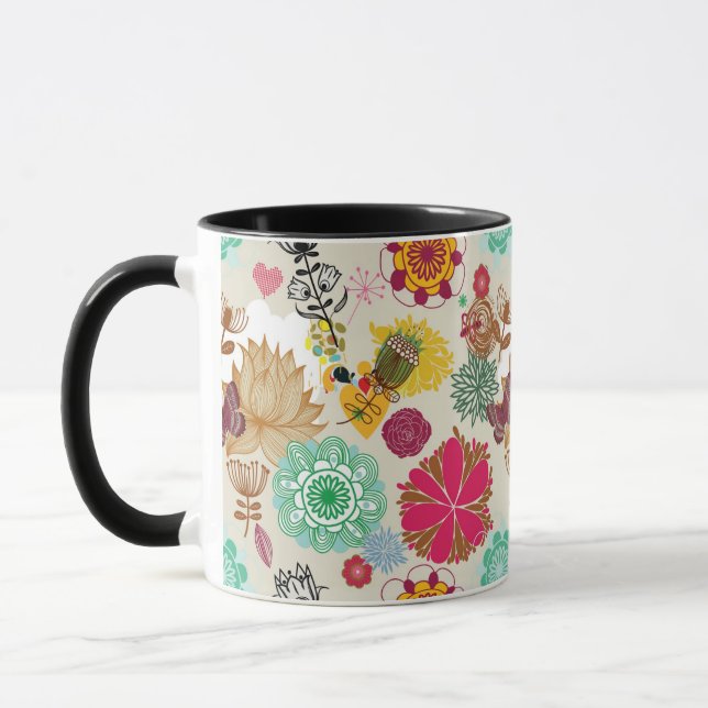 Caneca Teste padrão floral no estilo retro (Esquerda)