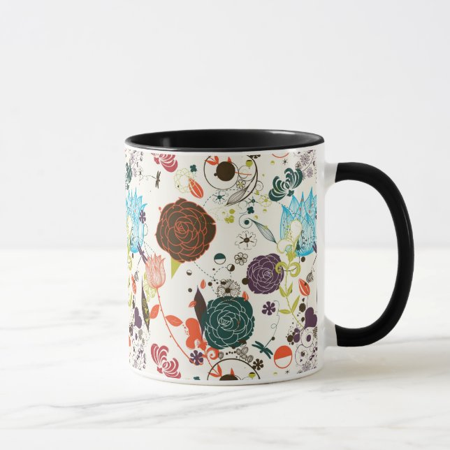 Caneca Teste padrão floral retro 2 (Direita)