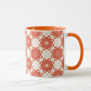 Caneca Teste padrão floral vermelho e Dourado do laço