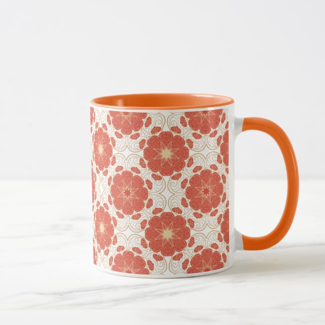 Caneca Teste padrão floral vermelho e Dourado do laço (Direita)