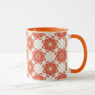 Caneca Teste padrão floral vermelho e Dourado do laço