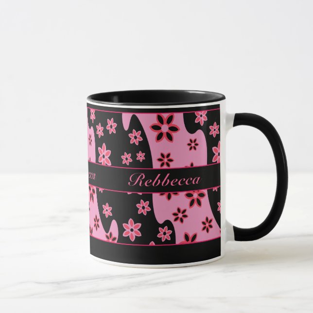 Caneca Teste padrão floral vermelho preto cor-de-rosa (Direita)