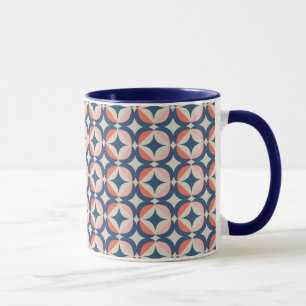 Caneca Teste padrão geométrico azul & coral