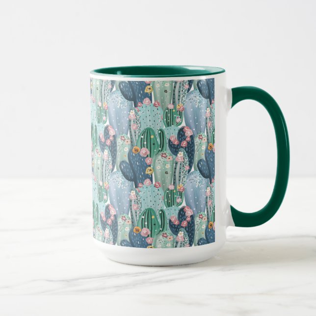 Caneca Teste padrão macio do cacto do monograma | Patel (Direita)
