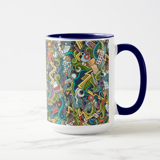 Caneca Teste padrão médico do ícone da arte abstracta (Direita)