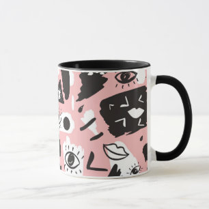 Caneca Teste padrão moderno abstrato do olho & dos lábi