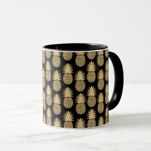 Caneca Teste padrão preto e Dourado tropical elegante do