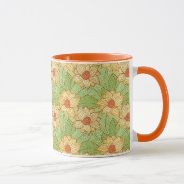 Caneca Teste padrão retro da magnólia (Direita)