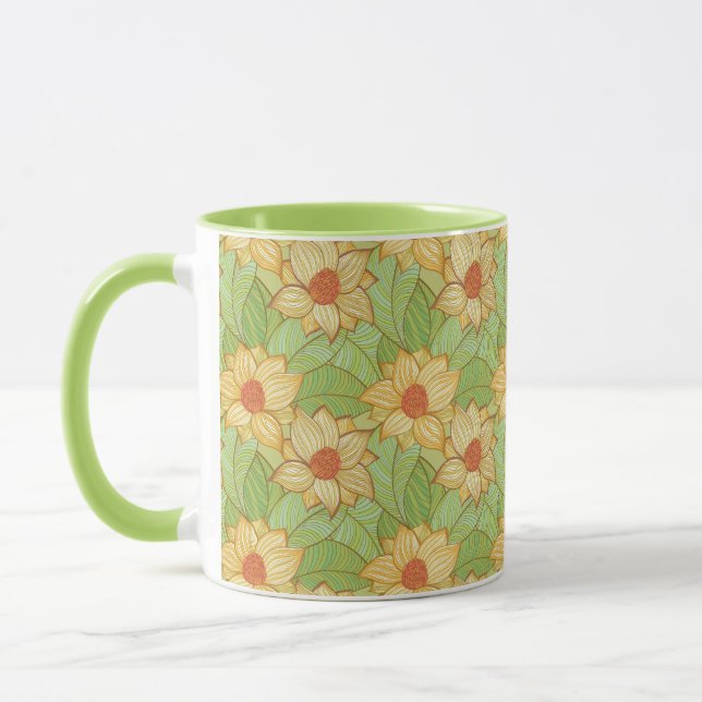 Caneca Teste padrão retro da magnólia (Esquerda)