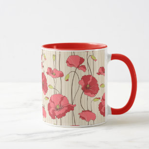 Caneca Teste padrão retro das papoilas