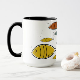 Caneca Teste padrão retro moderno da natação dos peixes