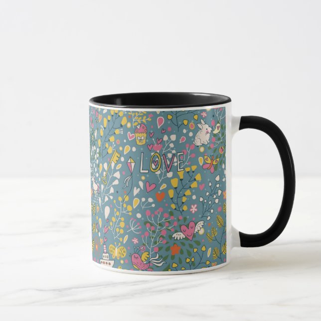 Caneca Teste padrão romântico abstrato com desenhos (Direita)