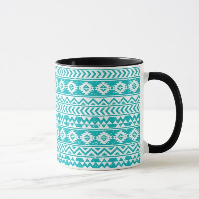 Caneca Teste padrão tribal asteca do Grunge da cerceta (Direita)