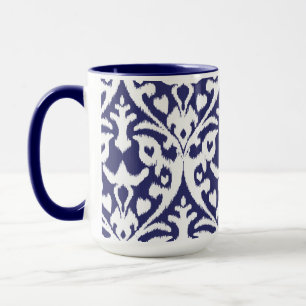 Caneca Teste padrão tribal legal do ikat azul e branco