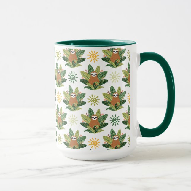 Caneca Teste padrão tropical da preguiça (Direita)