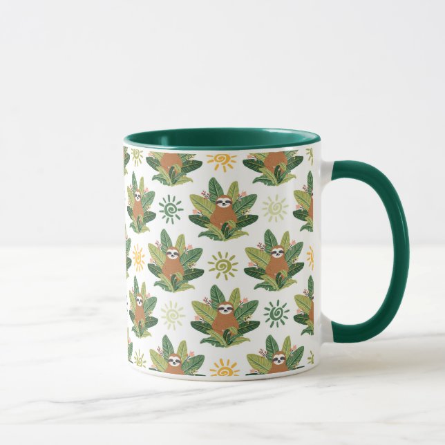 Caneca Teste padrão tropical da preguiça (Direita)