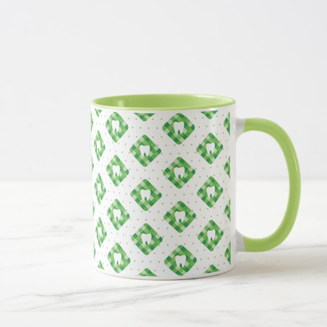 Caneca Teste padrão verde do dente da xadrez (Direita)
