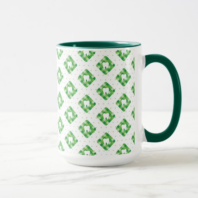 Caneca Teste padrão verde do dente da xadrez (Direita)