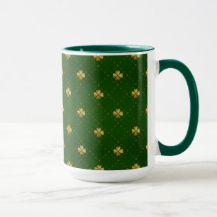 Caneca Teste padrão verde dourado do trevo