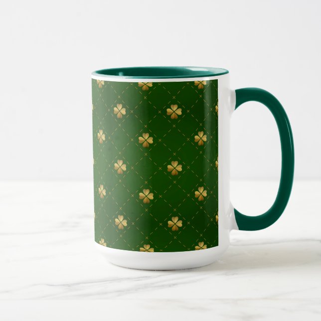 Caneca Teste padrão verde dourado do trevo (Direita)