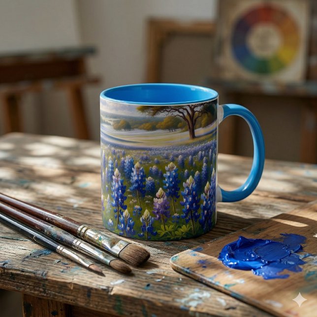 Caneca Texas Bluebonnet Meadow Landscape (Texas Bluebonnet Meadow Landscape Mug)