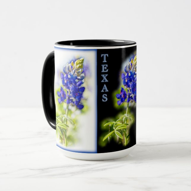 Caneca Texas Bluebonnets com preto, Mug (Frente Esquerda)