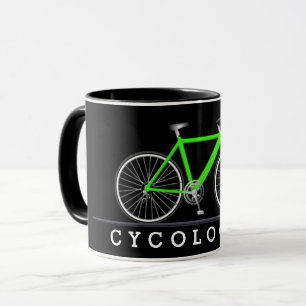 Caneca Texto cicologista com bicicleta verde neon
