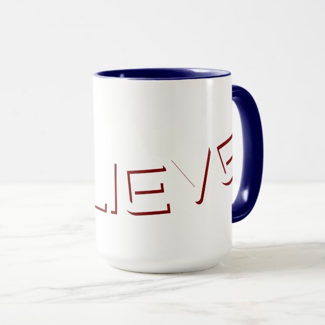 Caneca Texto Cristão em Estilo de Bloco 'Acredite'  (Frente Esquerda)