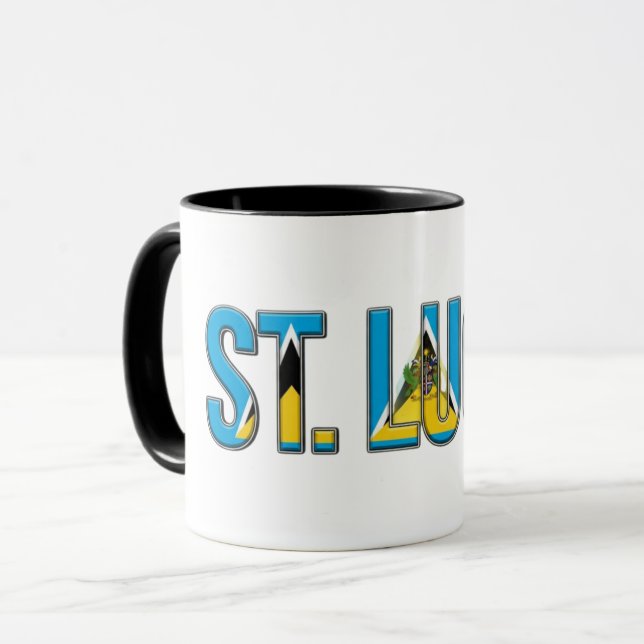 Caneca Texto da Bandeira de Santa Lúcia | Design Orgulho  (Frente Esquerda)