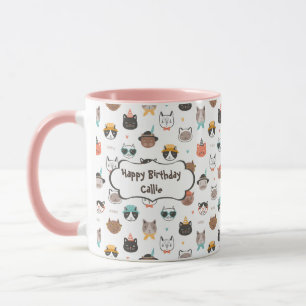 Caneca Texto de aniversário personalizável em Mug com Gat