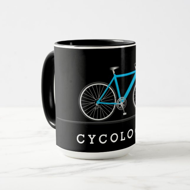 Caneca Texto de cicologista com bicicleta aqua (Frente Esquerda)