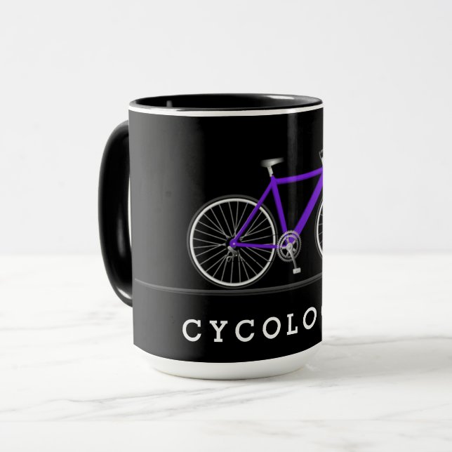 Caneca Texto de cicologista com bicicleta roxa (Frente Esquerda)