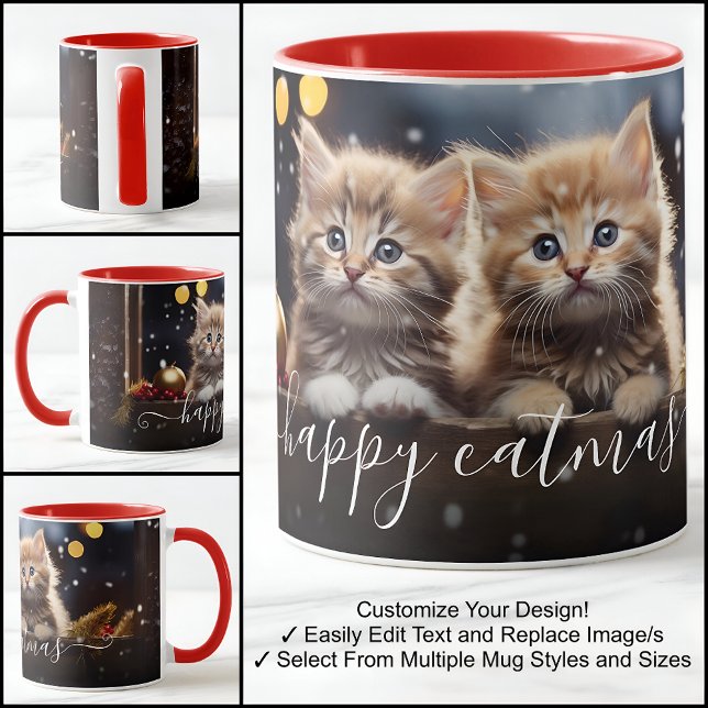 Caneca Texto de Modelo de Foto Linda para Cat Catmas Feli (Criador carregado)