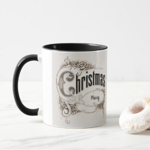Caneca Texto de Natal Vintage com Borda Ornamentada