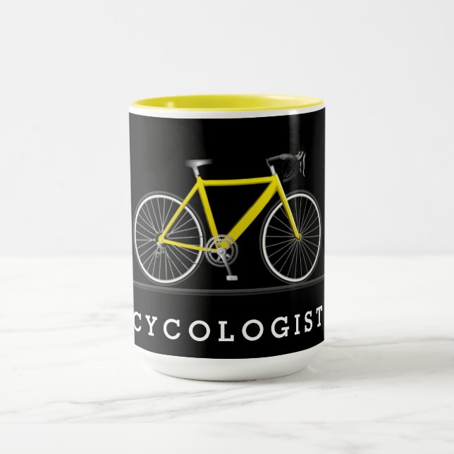 Caneca Texto do cicologista com bicicleta amarela (Centro)