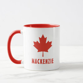 Caneca Texto do Nome do Dia do Canadá Flag Red Maple Leaf