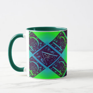 Caneca Texto do Rico do pai Plano de fundo azul verde