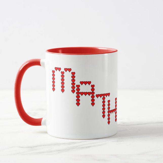 Caneca Texto dos Corações Vermelhos da Matemática (Esquerda)