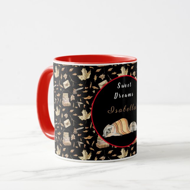 Caneca Texto e cor personalizados da queda de raccoon doc (Frente Esquerda)