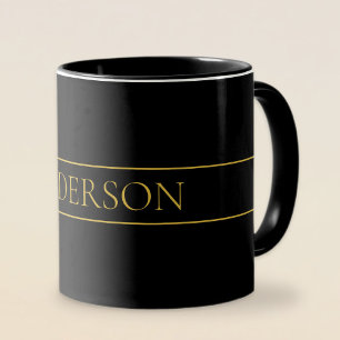 Caneca Texto e Linhas Douradas Elegantes e Personalizávei