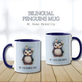 Caneca Texto Espanhol Personalizado Azul Pinguins