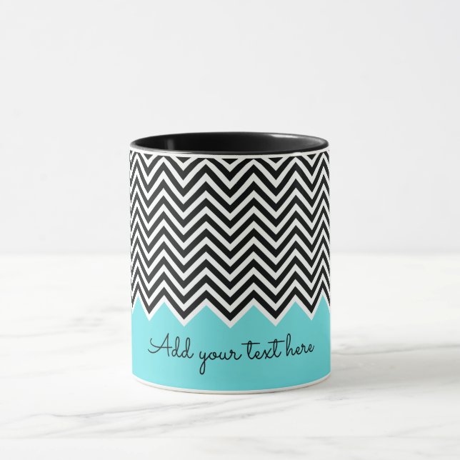 Caneca TEXTO Personalizado de Chevron Moderno Preto e Tur (Centro)
