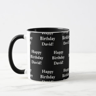 Caneca Texto Personalizável de Feliz Aniversário Preto