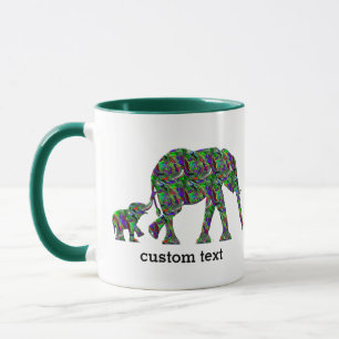 Caneca Texto personalizável Elefante-mãe e elefante-bebê